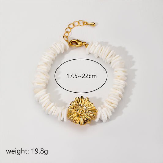 Wholesale Jewelry Fairy Style Elegant Marine Style Irregular Lotus Leaf Hd-18918 Shell Copper 18k Gold Plated Plating Bracelets Earrings Necklace