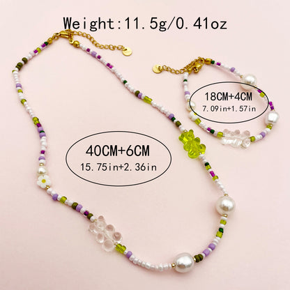 Wholesale Jewelry Basic Vacation Sweet Geometric Stainless Steel Seed Bead Gold Plated Plating Bracelets Necklace