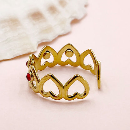 Cute Simple Style Heart Shape Stainless Steel Plating Inlay Zircon Gold Plated Rings