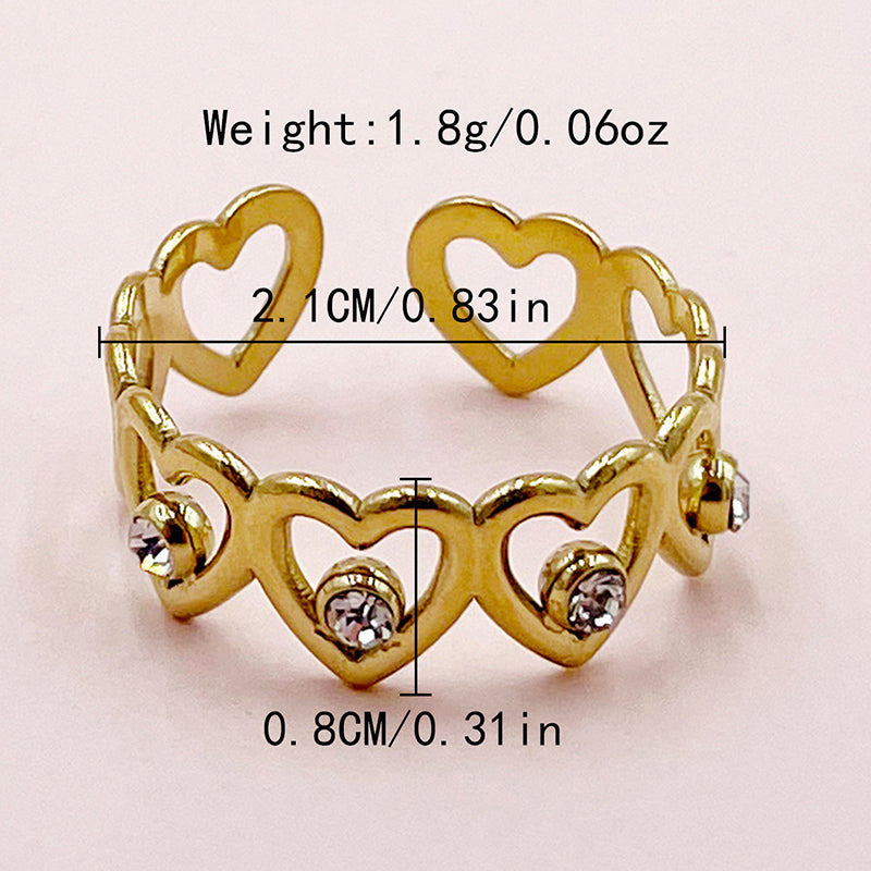 Cute Simple Style Heart Shape Stainless Steel Plating Inlay Zircon Gold Plated Rings