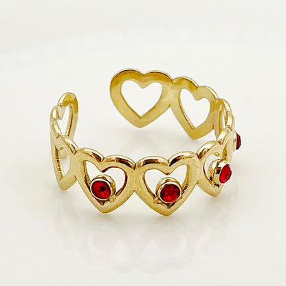 Cute Simple Style Heart Shape Stainless Steel Plating Inlay Zircon Gold Plated Rings