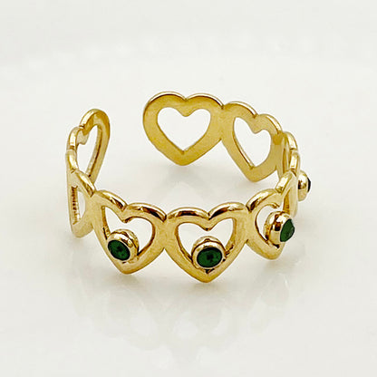 Cute Simple Style Heart Shape Stainless Steel Plating Inlay Zircon Gold Plated Rings