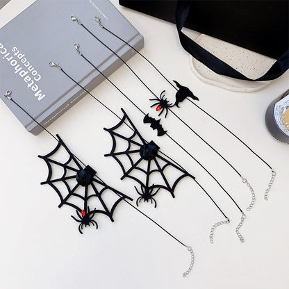 Exaggerated Funny Spider Web Alloy Sponge Three-dimensional Halloween Women's Necklace