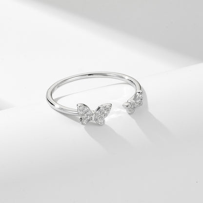 Ig Style Butterfly Sterling Silver Plating Inlay Zircon 14k Gold Plated Rhodium Plated Open Rings