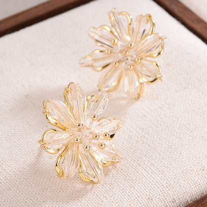 1 Pair French Style Sweet Flower Plating Inlay Alloy Crystal 14k Gold Plated Ear Studs