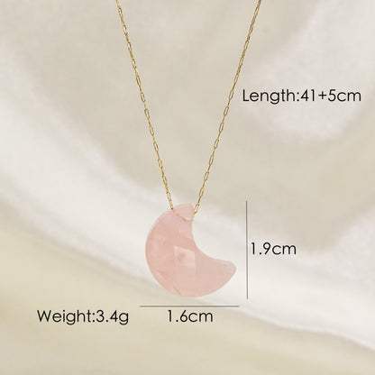 Modern Style Moon Stainless Steel Natural Stone Plating Pendant Necklace