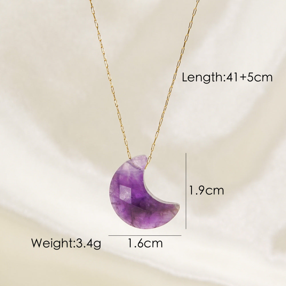 Modern Style Moon Stainless Steel Natural Stone Plating Pendant Necklace