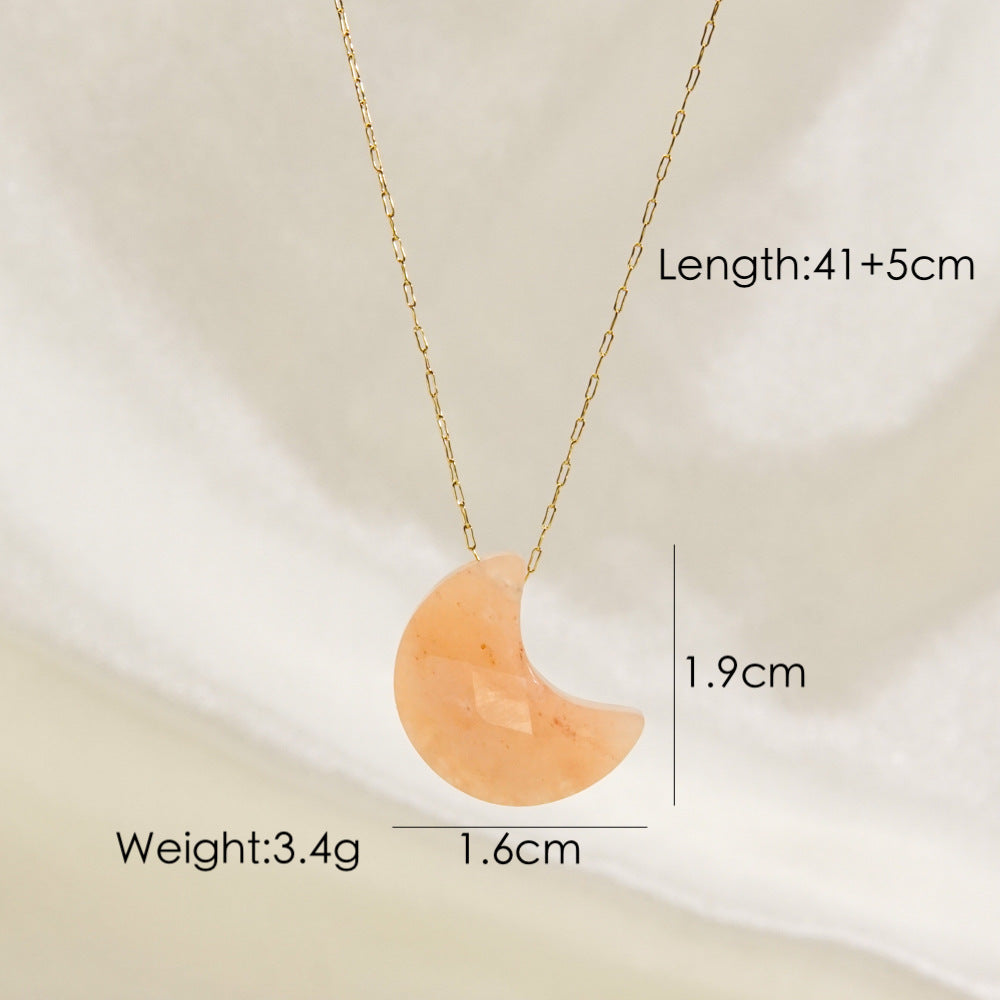 Modern Style Moon Stainless Steel Natural Stone Plating Pendant Necklace