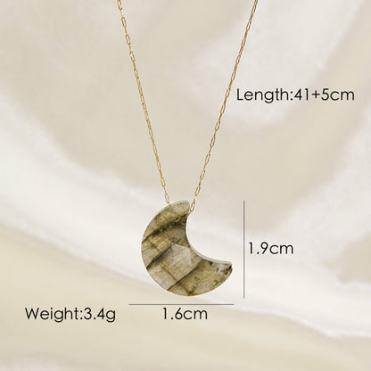 Modern Style Moon Stainless Steel Natural Stone Plating Pendant Necklace