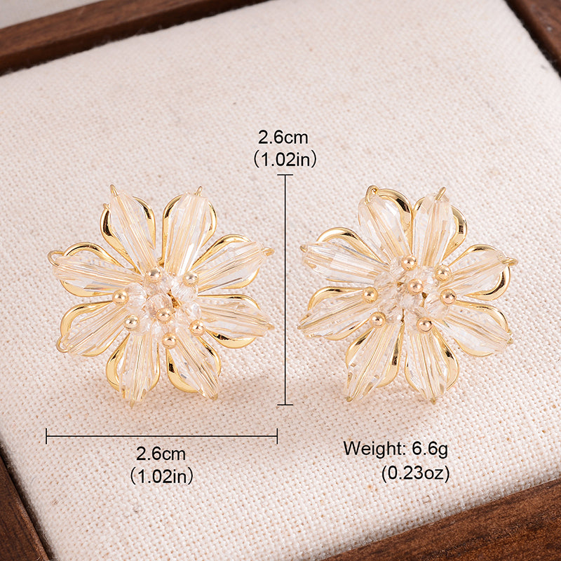 1 Pair French Style Sweet Flower Plating Inlay Alloy Crystal 14k Gold Plated Ear Studs