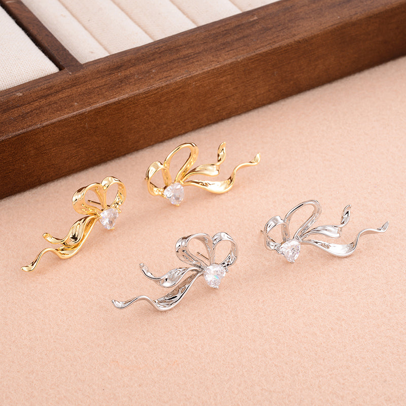 1 Pair Ig Style Shiny Bow Knot Plating Inlay Copper Zircon 14k Gold Plated Ear Studs