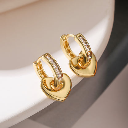 1 Pair Simple Style Commute Heart Shape Plating Inlay Copper Zircon 18k Gold Plated Drop Earrings Earrings