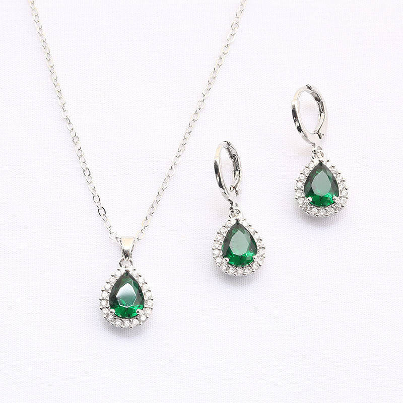 Casual Simple Style Korean Style Round Water Droplets Copper Inlay Zircon Earrings Necklace