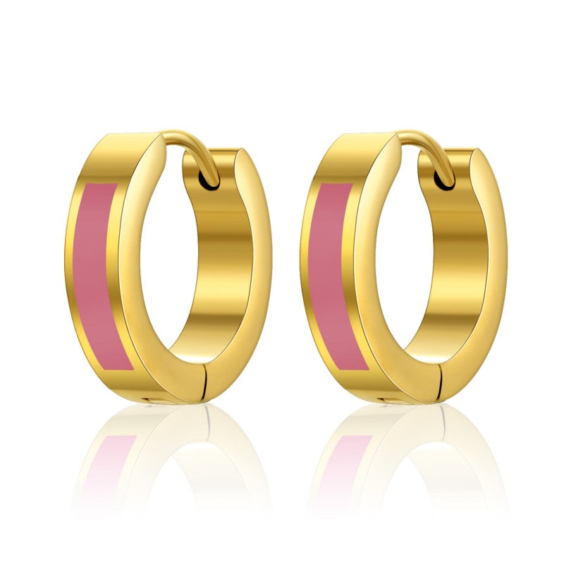 1 Pair Simple Style Color Block Epoxy Plating Stainless Steel Gold Plated Earrings