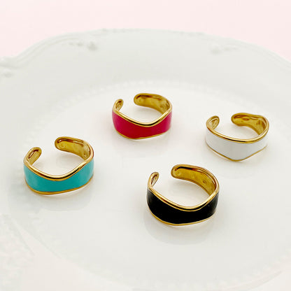 Simple Style Irregular Stainless Steel Enamel Plating Gold Plated Rings