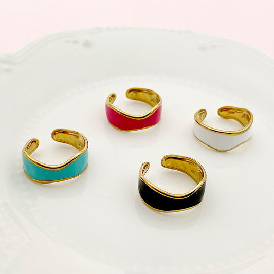 Simple Style Irregular Stainless Steel Enamel Plating Gold Plated Rings