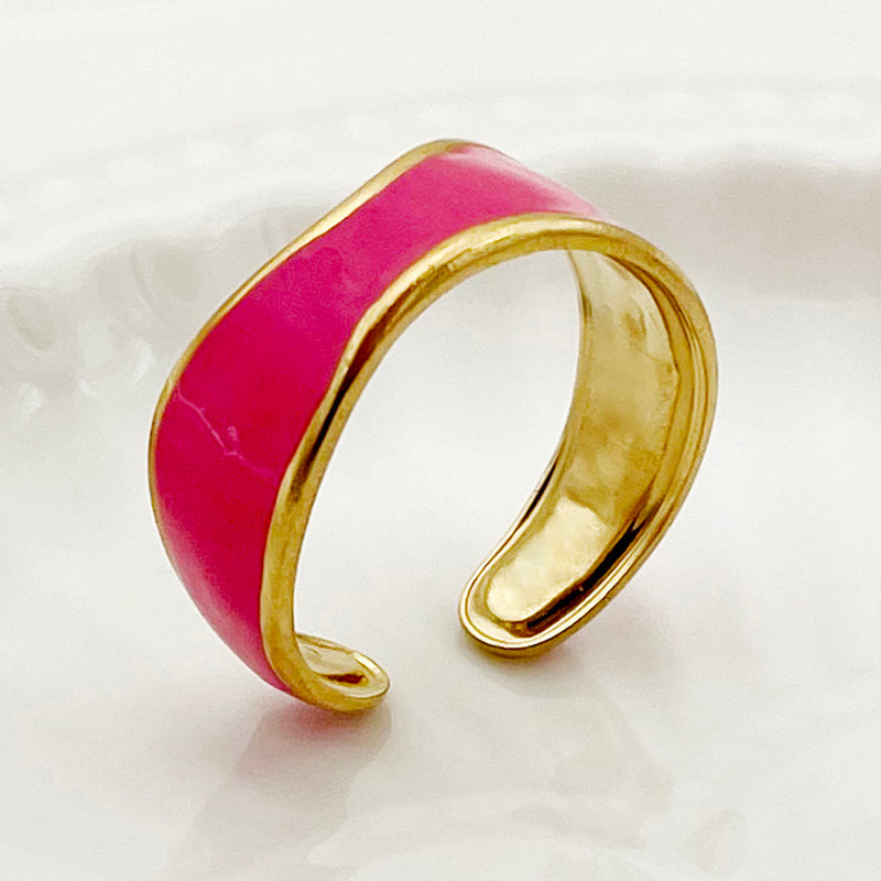 Simple Style Irregular Stainless Steel Enamel Plating Gold Plated Rings