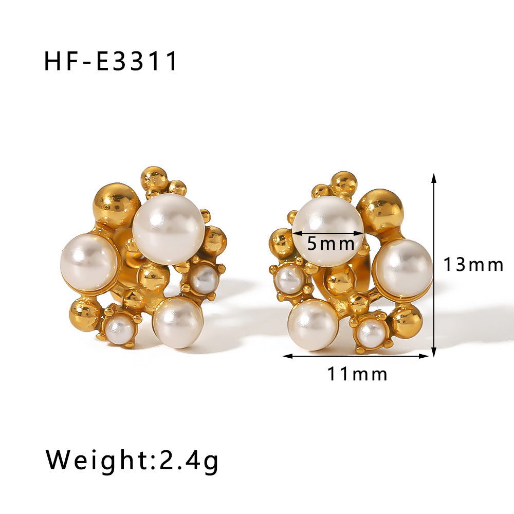 1 Pair Classic Style U Shape Crown Butterfly Plating Inlay Stainless Steel Artificial Pearls Zircon 18k Gold Plated Earrings