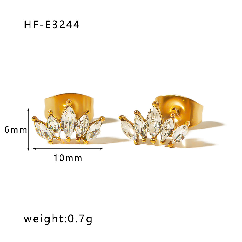 1 Pair Classic Style U Shape Crown Butterfly Plating Inlay Stainless Steel Artificial Pearls Zircon 18k Gold Plated Earrings