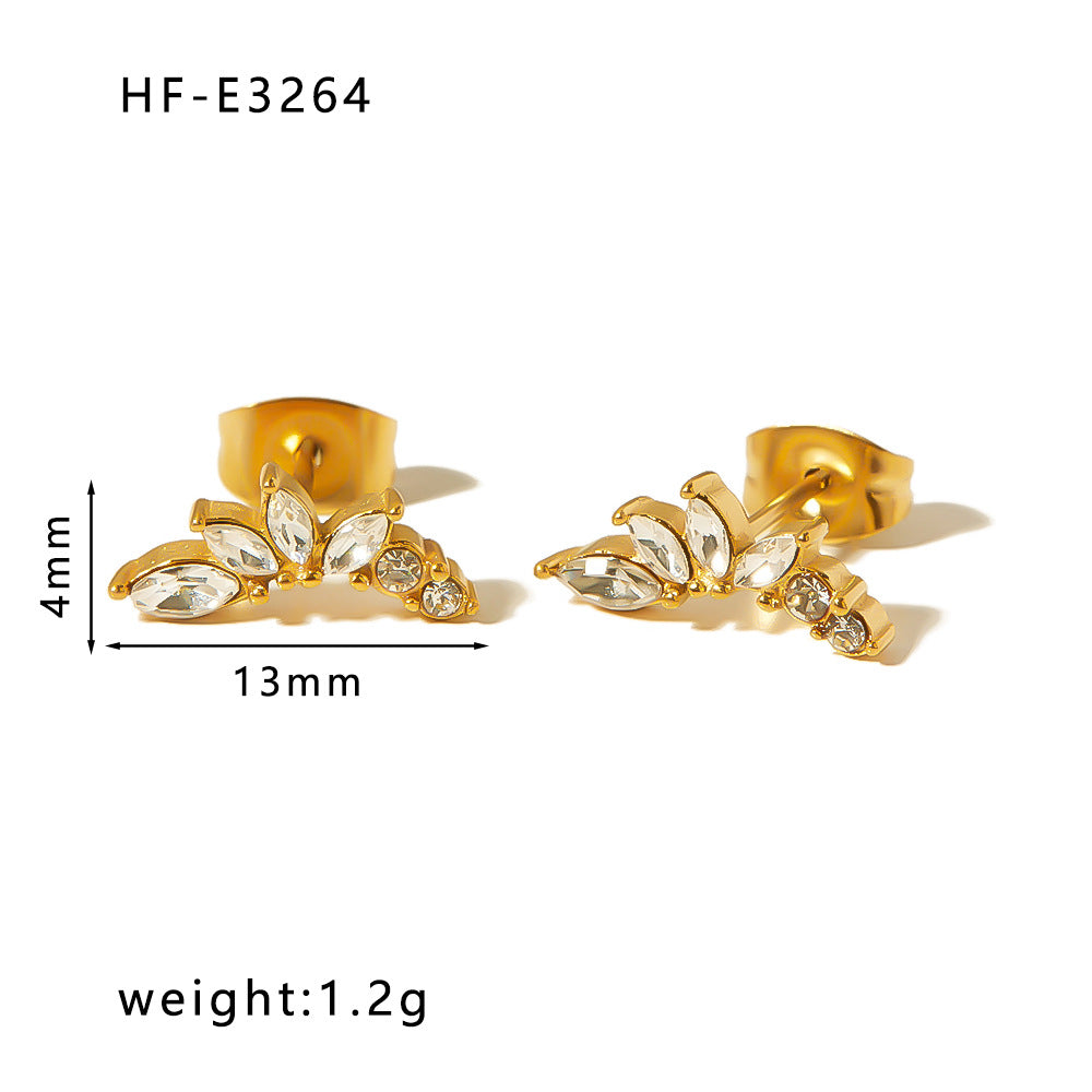 1 Pair Classic Style U Shape Crown Butterfly Plating Inlay Stainless Steel Artificial Pearls Zircon 18k Gold Plated Earrings