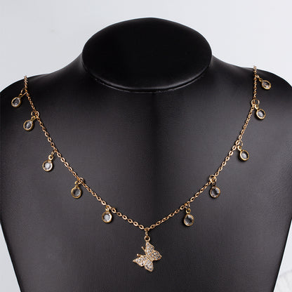 Simple Style Heart Shape Butterfly Alloy Inlay Rhinestones Women's Pendant Necklace