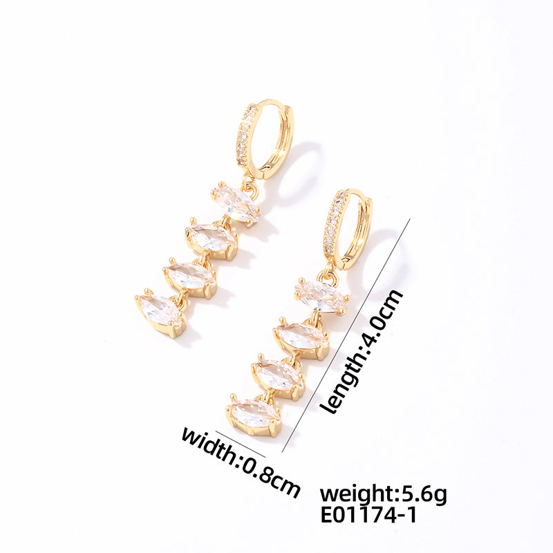 1 Pair Casual Square Oval Plating Inlay Copper Zircon Gold Plated Drop Earrings