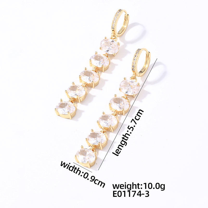 1 Pair Casual Square Oval Plating Inlay Copper Zircon Gold Plated Drop Earrings