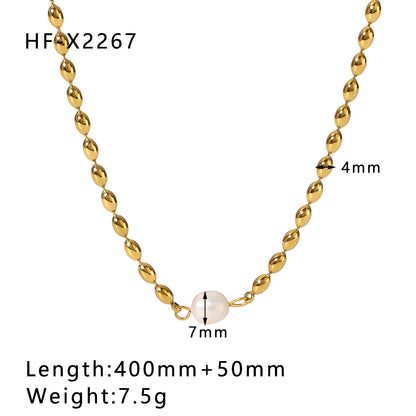 Simple Style Pearl Stainless Steel Beaded Plating 18k Gold Plated Pendant Necklace