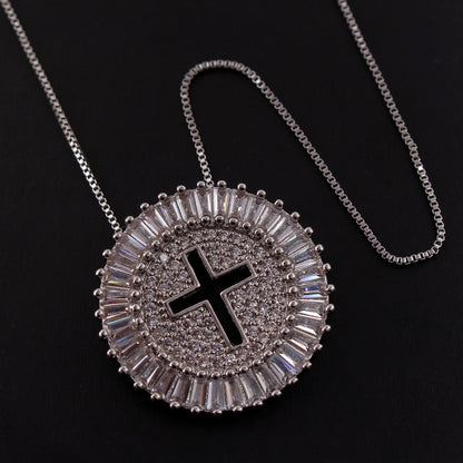 Ig Style Retro Simple Style Cross Copper White Gold Plated Gold Plated Zircon Pendant Necklace In Bulk