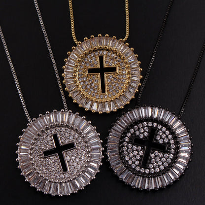 Ig Style Retro Simple Style Cross Copper White Gold Plated Gold Plated Zircon Pendant Necklace In Bulk