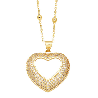 Ig Style Sweet Heart Shape Copper 18k Gold Plated Zircon Pendant Necklace In Bulk