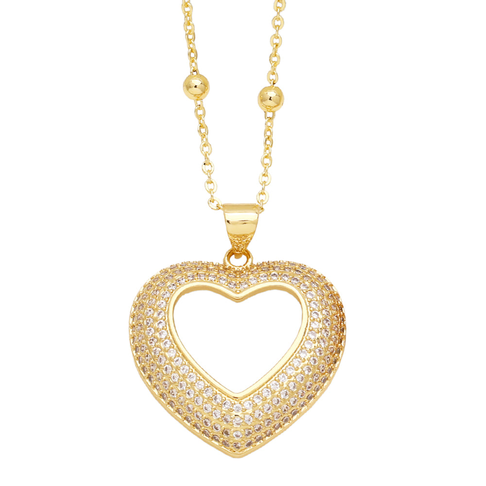 Ig Style Sweet Heart Shape Copper 18k Gold Plated Zircon Pendant Necklace In Bulk