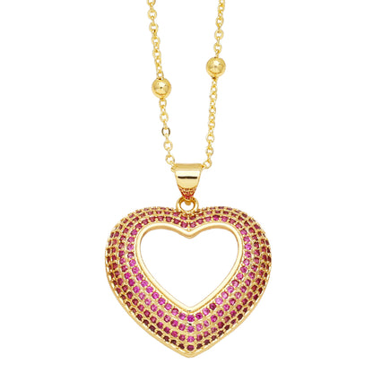 Ig Style Sweet Heart Shape Copper 18k Gold Plated Zircon Pendant Necklace In Bulk