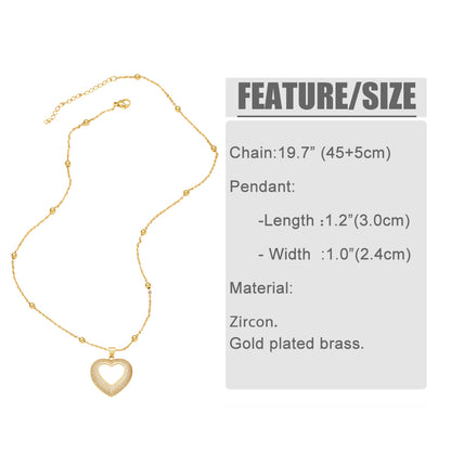 Ig Style Sweet Heart Shape Copper 18k Gold Plated Zircon Pendant Necklace In Bulk