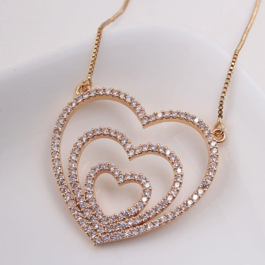 Ig Style Sweet Simple Style Heart Shape Copper Gold Plated Zircon Pendant Necklace In Bulk