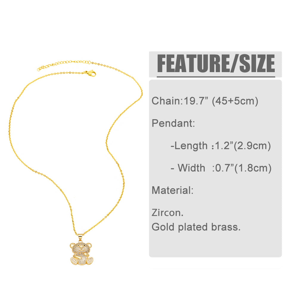 Cute Fashion Simple Style Little Bear Copper 18k Gold Plated Zircon Pendant Necklace In Bulk