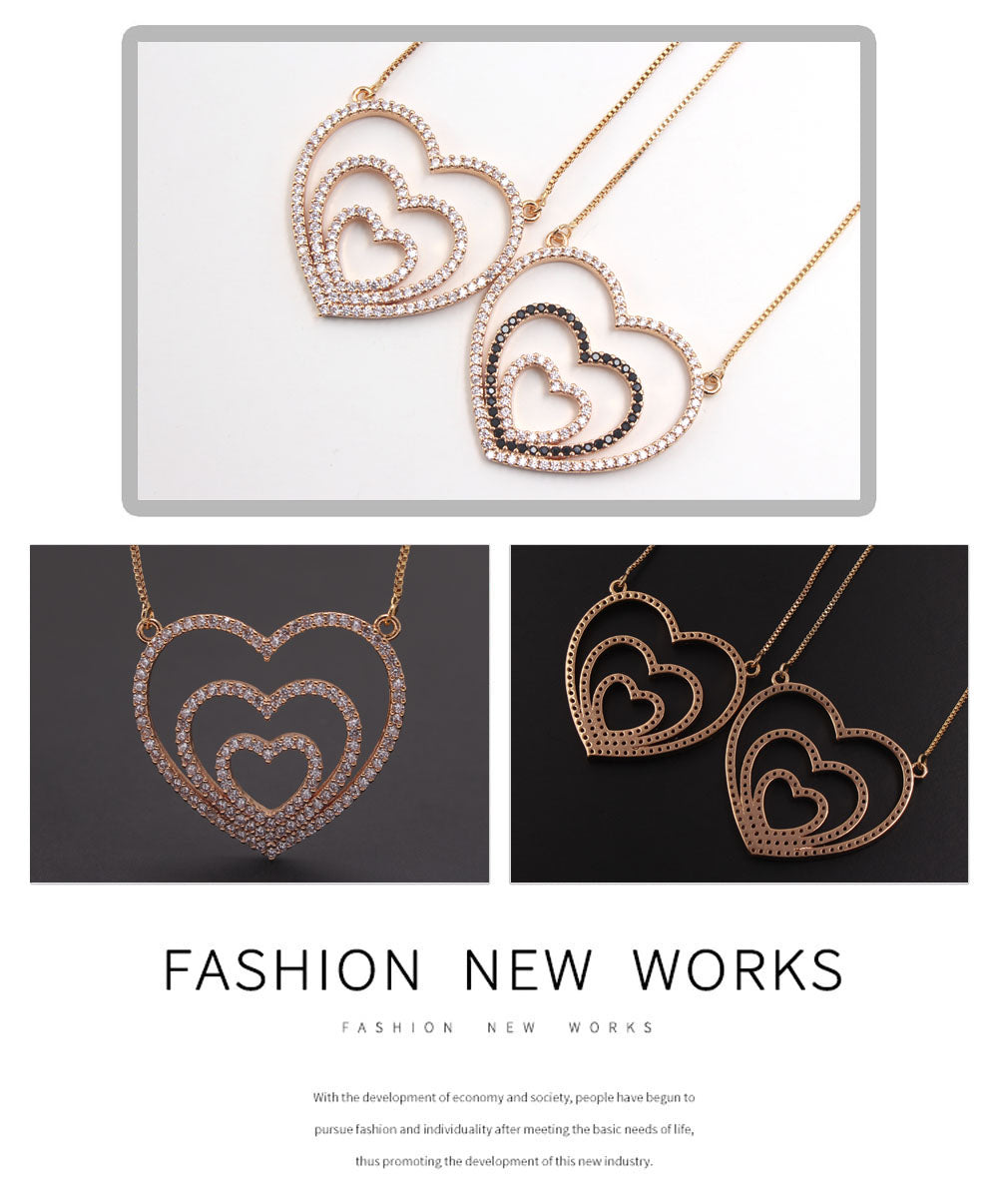 Ig Style Sweet Simple Style Heart Shape Copper Gold Plated Zircon Pendant Necklace In Bulk