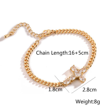 Simple Style Commute Cross Copper 18k Gold Plated Zircon Bracelets In Bulk