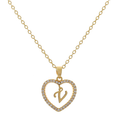 Simple Style Letter Heart Shape Alloy Inlay Zircon Women's Pendant Necklace