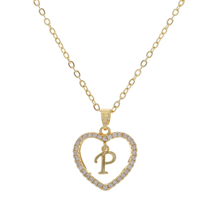 Simple Style Letter Heart Shape Alloy Inlay Zircon Women's Pendant Necklace