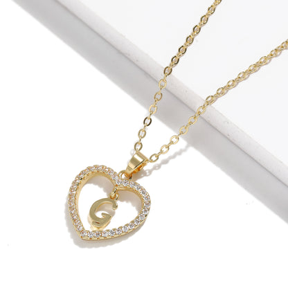 Simple Style Letter Heart Shape Alloy Inlay Zircon Women's Pendant Necklace