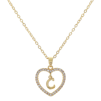 Simple Style Letter Heart Shape Alloy Inlay Zircon Women's Pendant Necklace