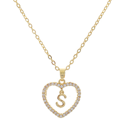 Simple Style Letter Heart Shape Alloy Inlay Zircon Women's Pendant Necklace