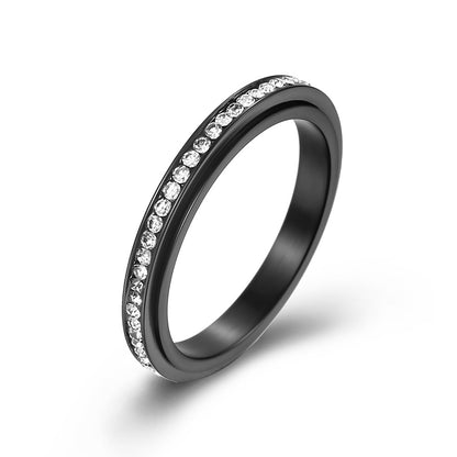 Simple Style Classic Style Round Titanium Steel Polishing Inlay Zircon Rings