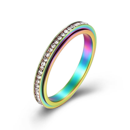 Simple Style Classic Style Round Titanium Steel Polishing Inlay Zircon Rings