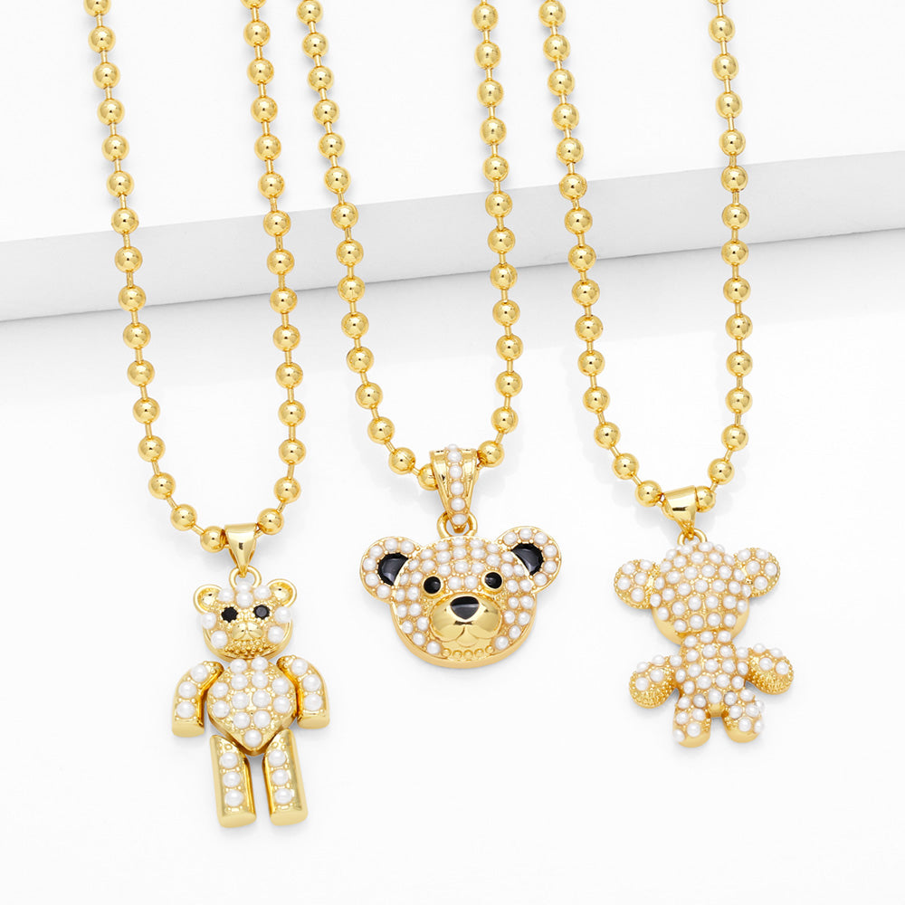 Simple Style Streetwear Little Bear Copper 18k Gold Plated Beads Pendant Necklace In Bulk