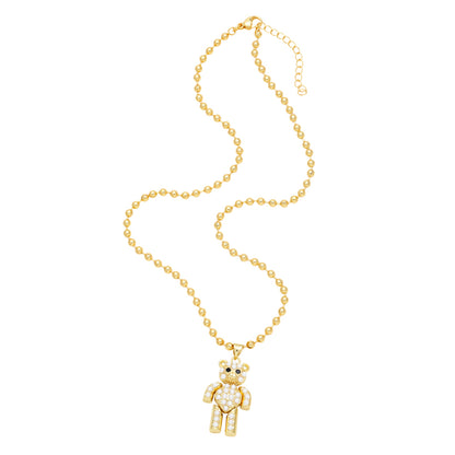 Simple Style Streetwear Little Bear Copper 18k Gold Plated Beads Pendant Necklace In Bulk