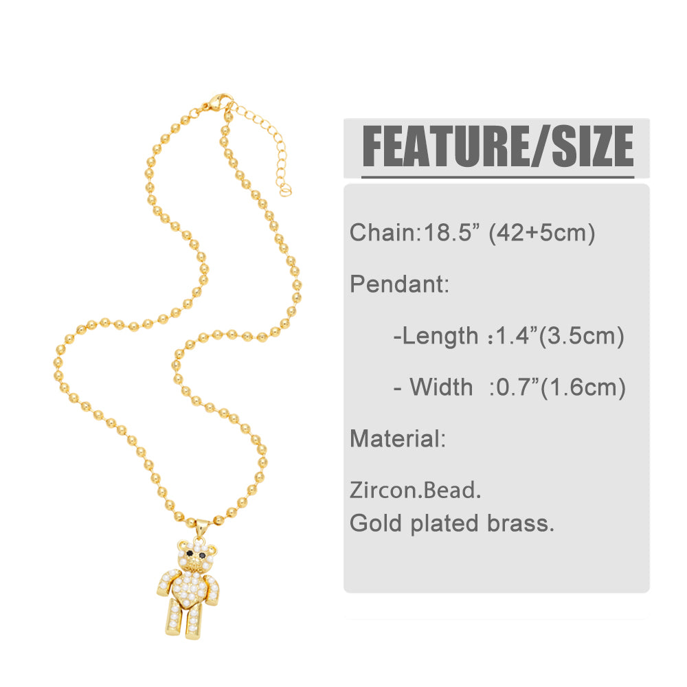 Simple Style Streetwear Little Bear Copper 18k Gold Plated Beads Pendant Necklace In Bulk