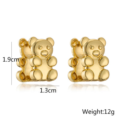 1 Pair Simple Style Commute Animal Bear Plating Copper 18k Gold Plated Earrings