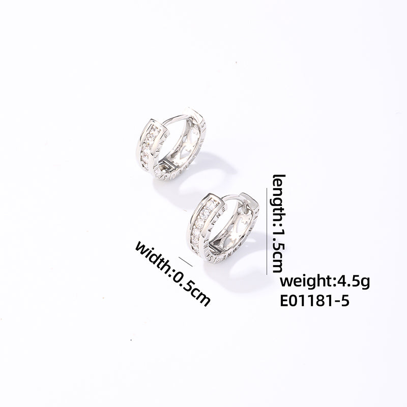 1 Pair Simple Style Solid Color Plating Inlay 304 Stainless Steel Copper Zircon Silver Plated Earrings